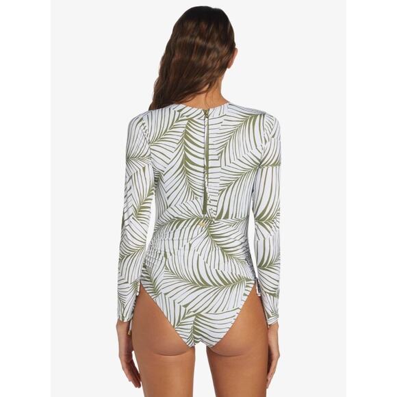 Roxy Warm Sand Long Sleeve One Piece Swimsuit in Palm Tree Dreams Size Large - Picture 2 of 13